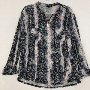 Ava & Grace size XL Black Gray Reptile Print Half Zip Stretch Knit Blouse
